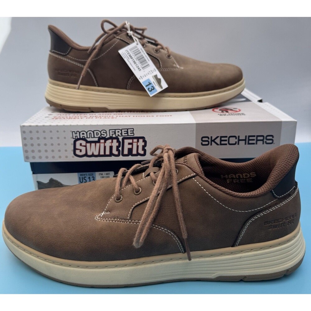 Skechers Men's Swift Fit Hands Free Memory Foam Casual Shoe Brown Size 13